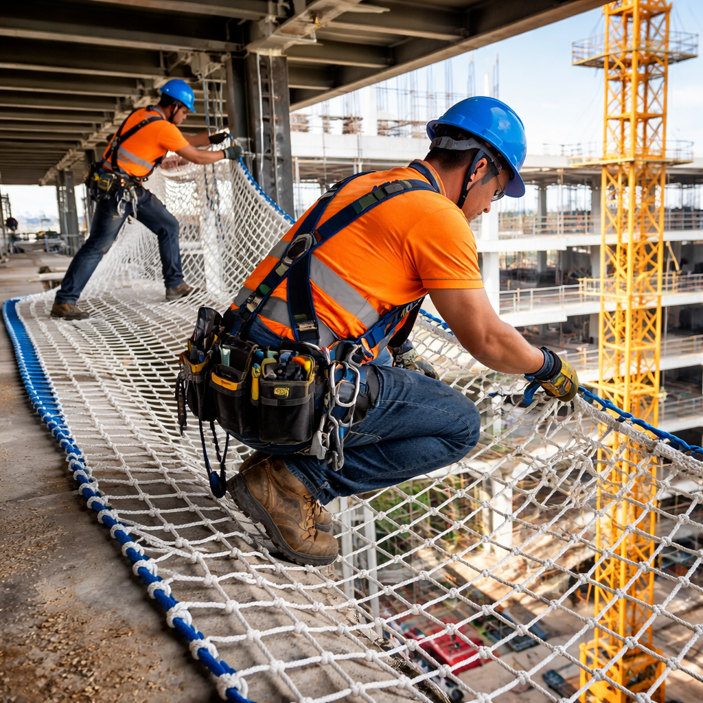 Person installing safety net